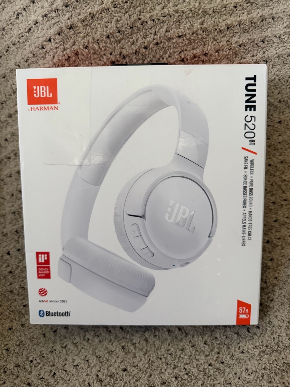 JBL White Over-Ear Wireless Headphones